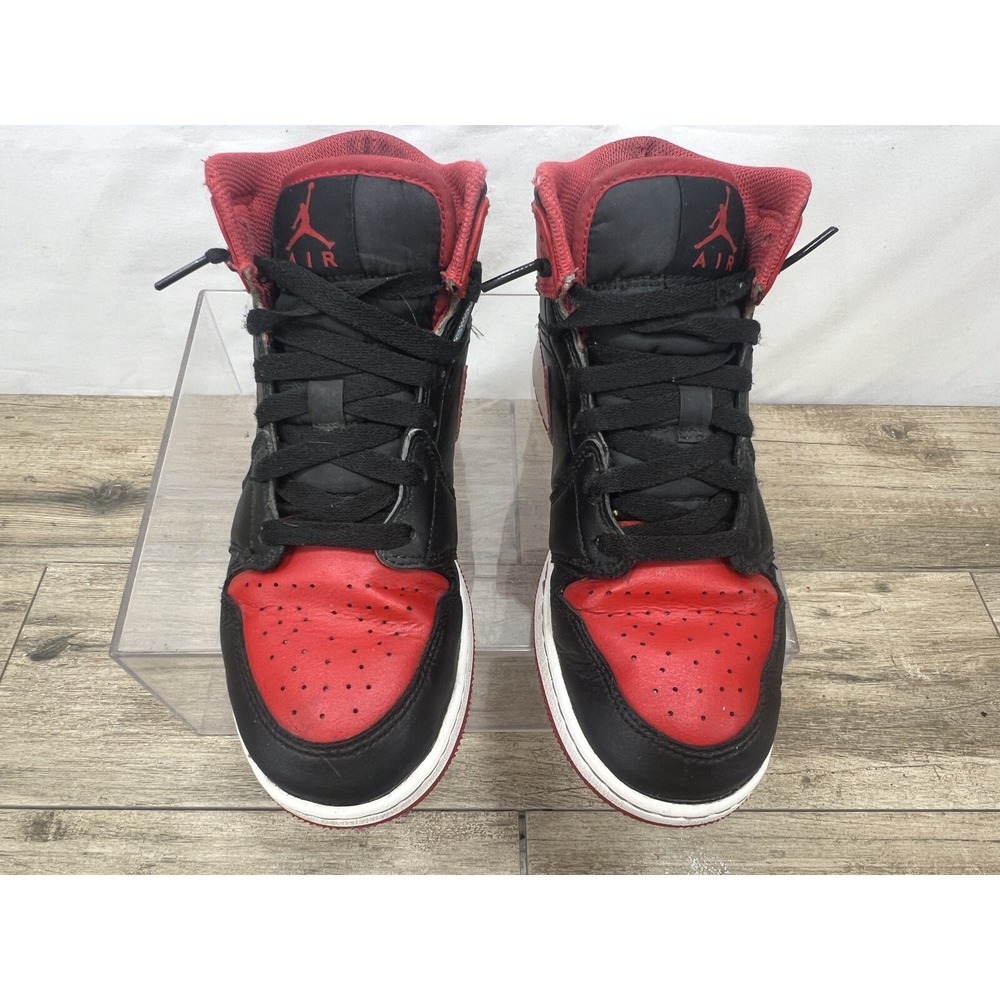 Nike Air Jordan 1 Mid Bred Youth Size 7Y Womens Sz 8.5 Black Red Sneaker Shoes - Picture 6 of 16